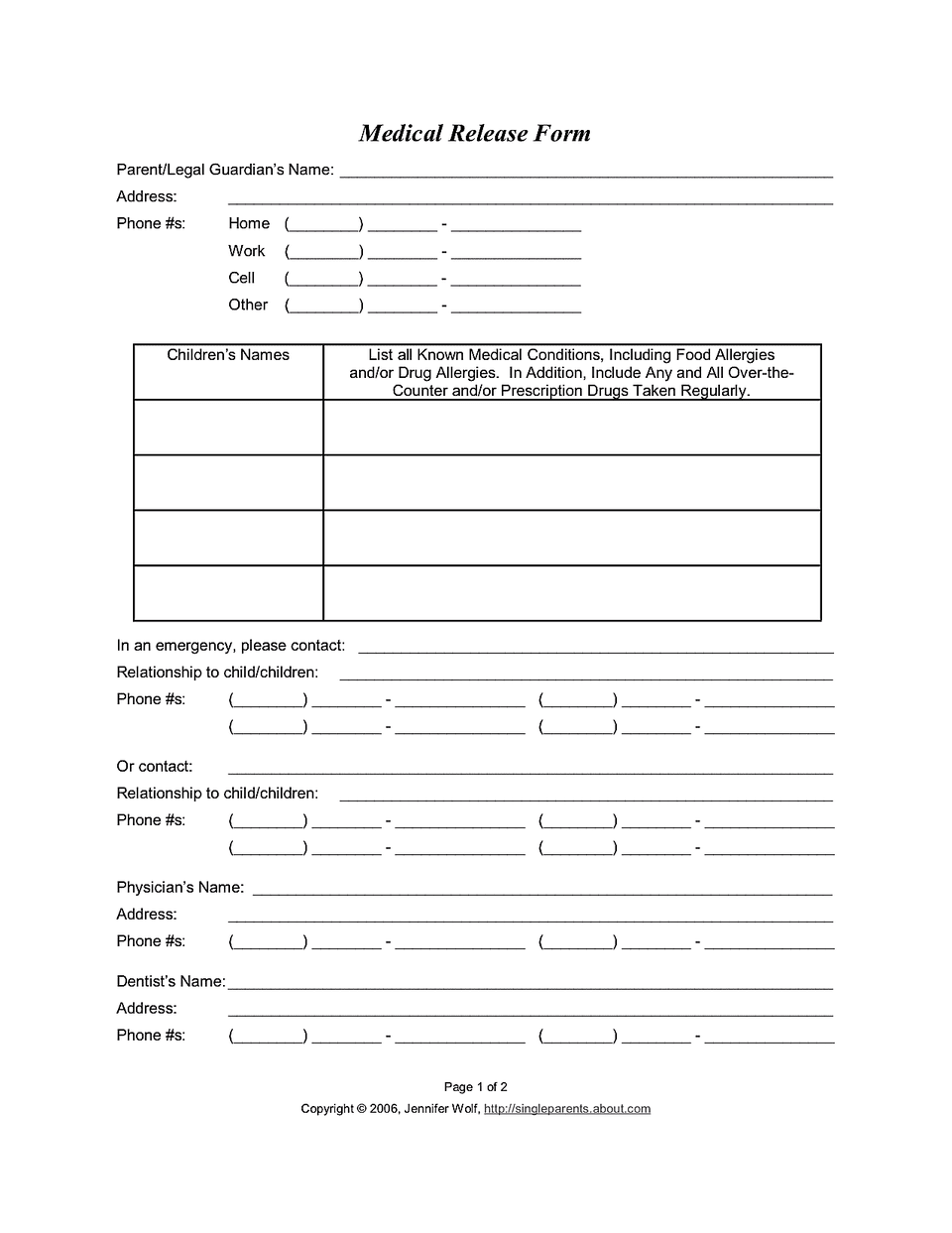 Printable Medical Forms