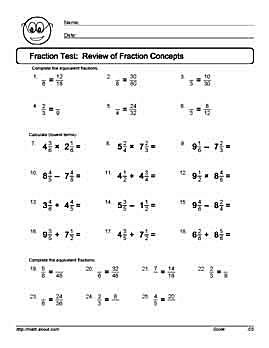 Fraction Tests and Worksheets