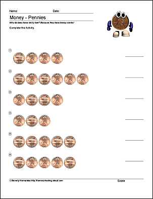 free math worksheets for counting pennies