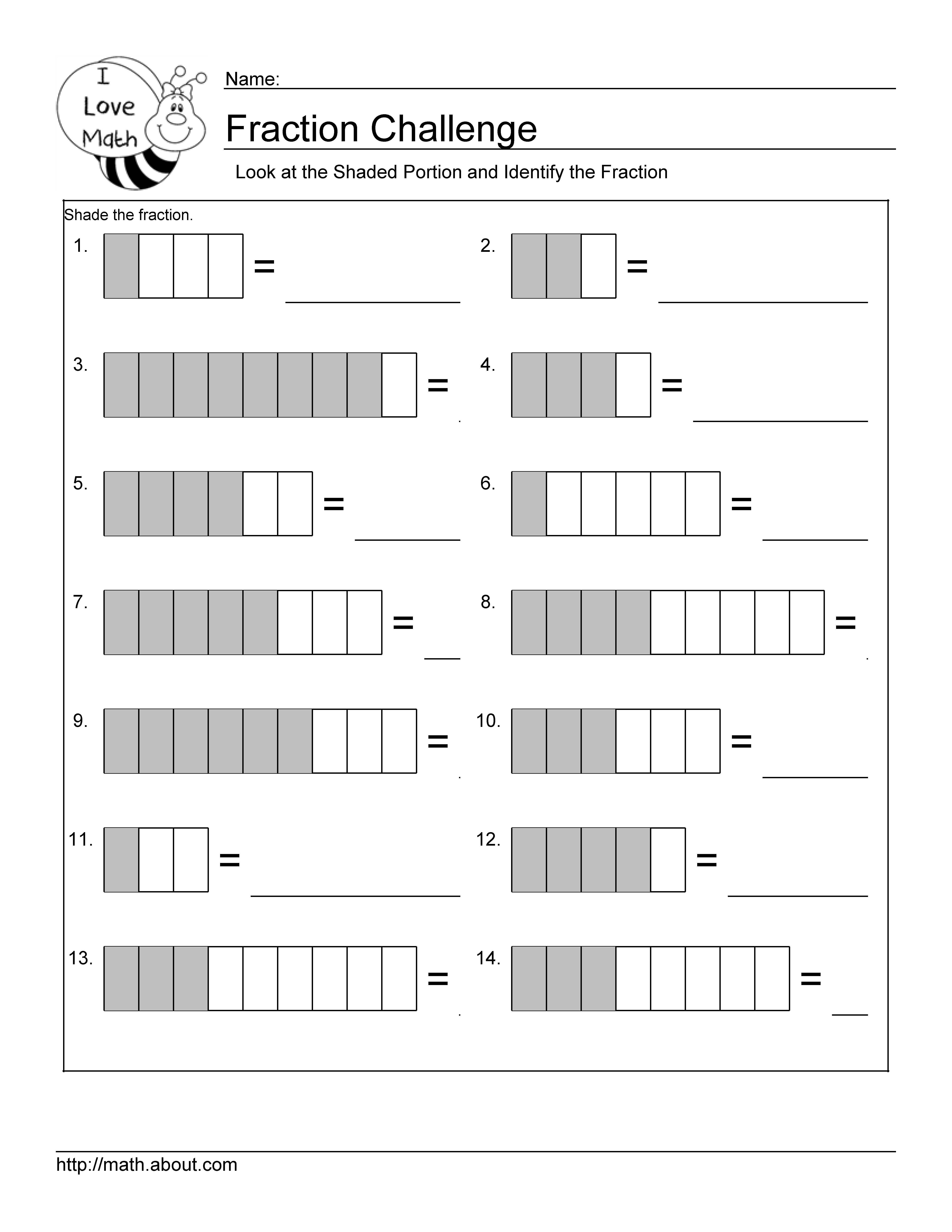 identify the fraction worksheet 1 of 10