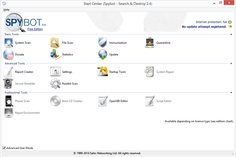 Screenshot of Spybot - Search & Destroy in Windows 8