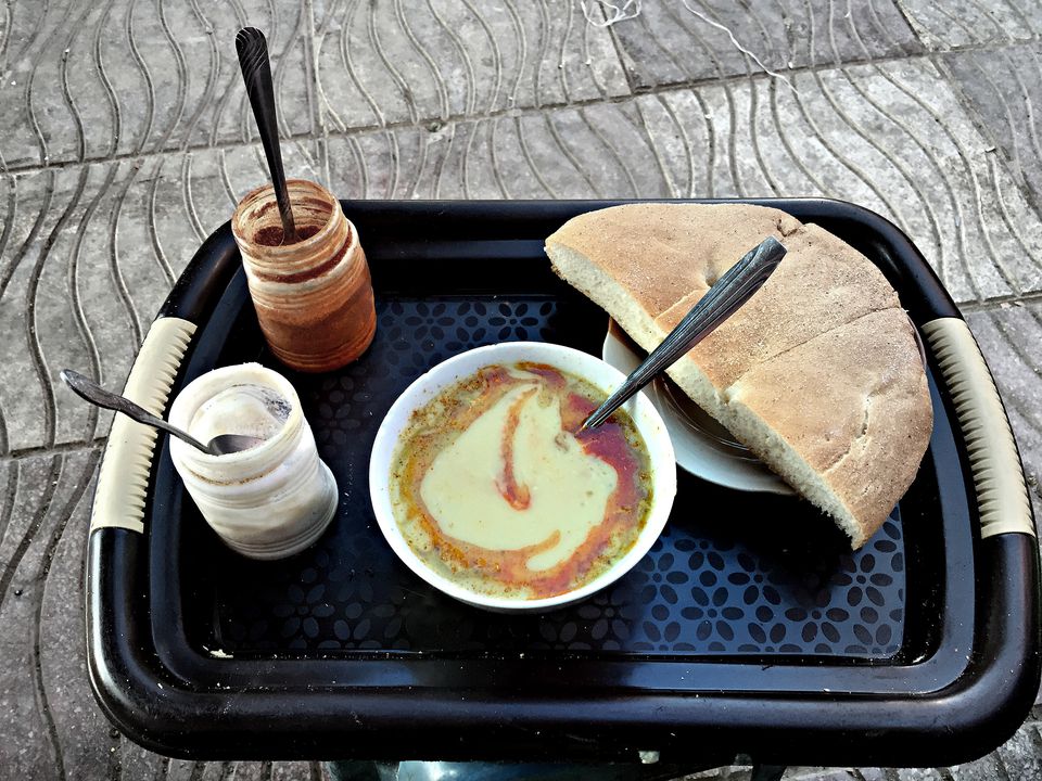 Moroccan fava bean puree on tray