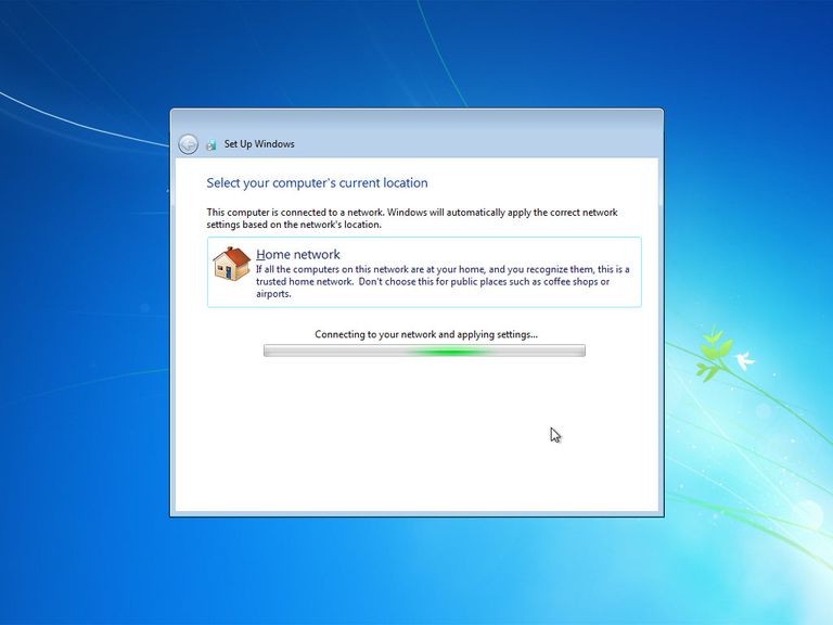 Screenshot of Windows 7 connecting to the network after setup
