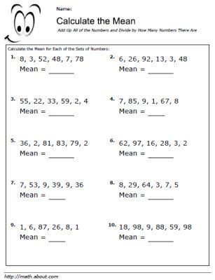 5 Worksheets for Calculating Mean Averages