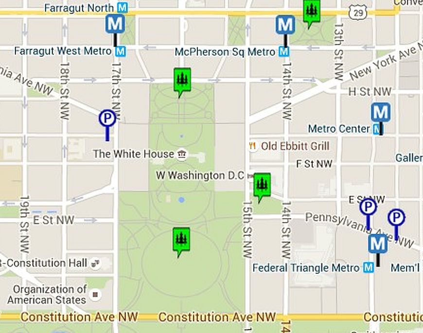 Map of the White House and the Ellipse in Washington, DC