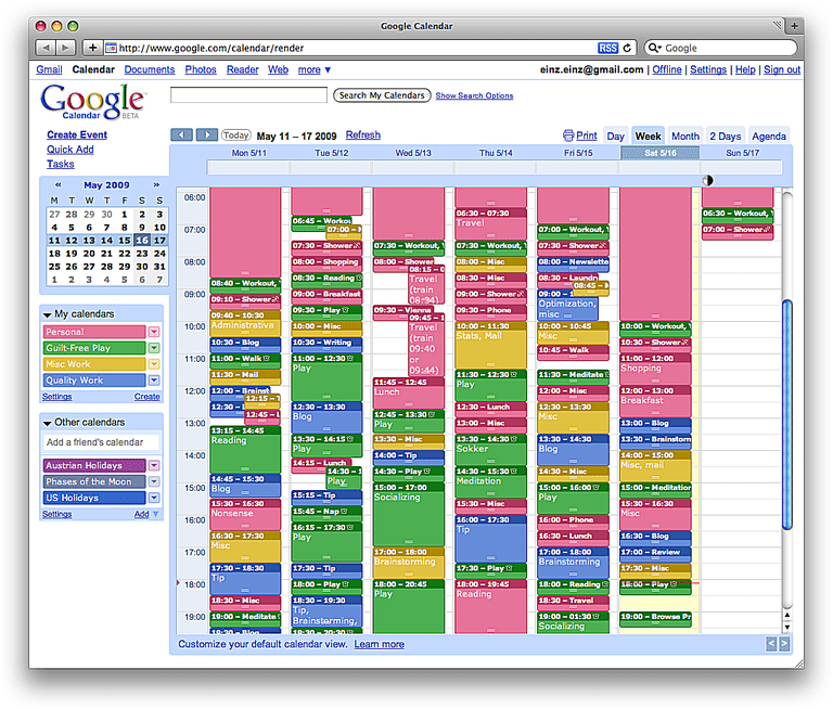 Any visualizations like Google calendar to show overlaps between