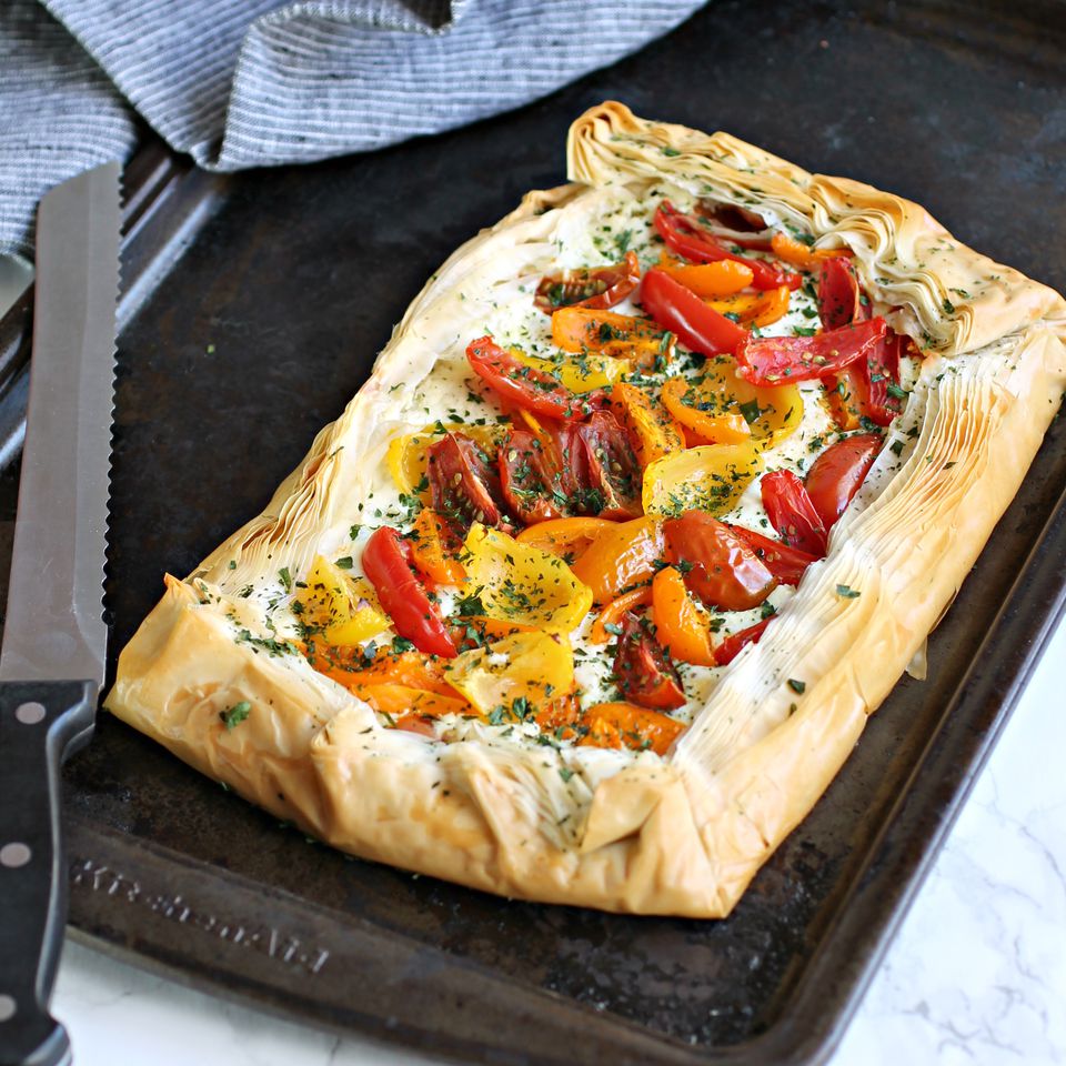 Tomato Tart with Fillo and Feta Cream