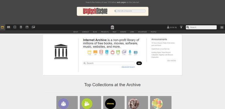 The Internet Archive database offers access to movies, text materials, and audio.