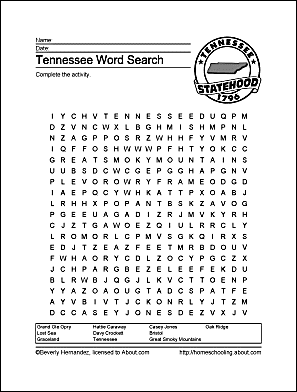 Tennessee Wordsearch Crossword Puzzle and More