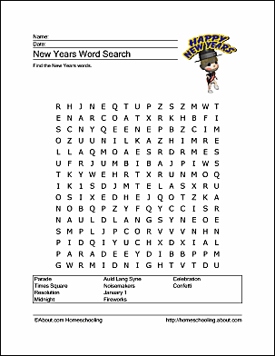 New Year Wordsearch, Crossword Puzzle, and More