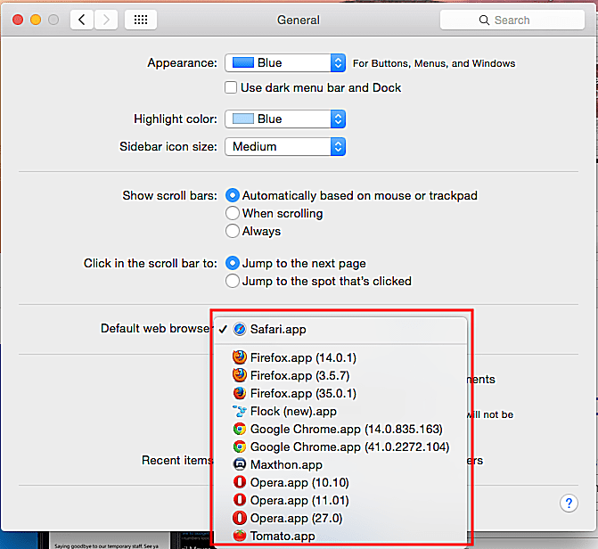 Screenshot of the General settings on macOS