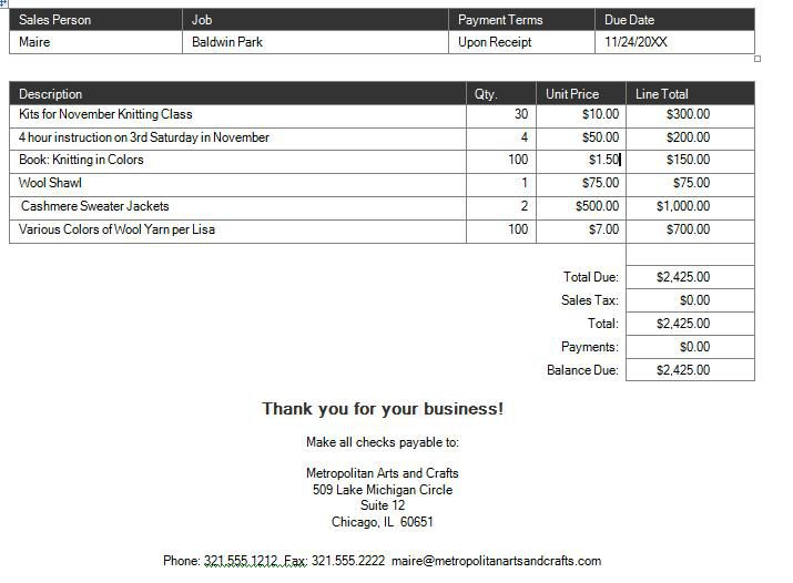 Arts and Crafts Customer Invoices - Billing Customers