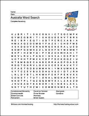 Australia Wordsearch, Crossword Puzzle, and More