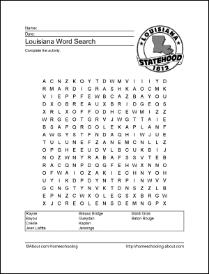 Louisiana Wordsearch Crossword Puzzle and More
