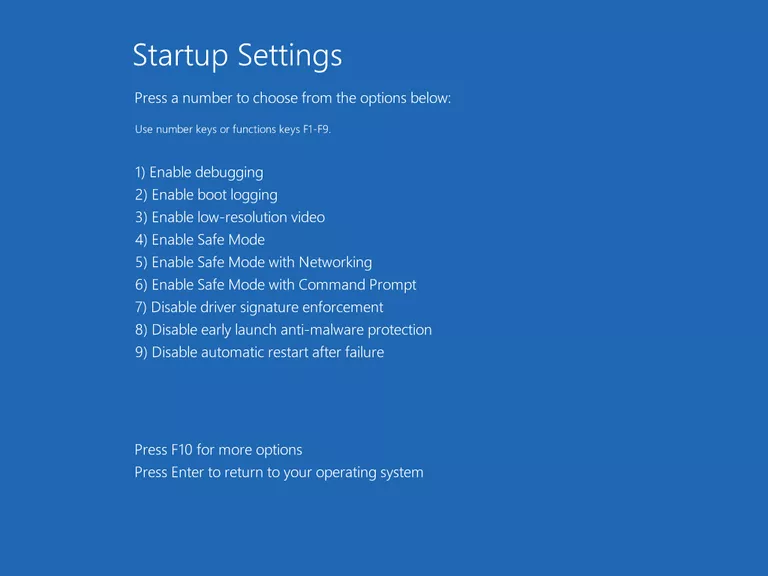 Screenshot of the Startup Settings menu in Windows 8