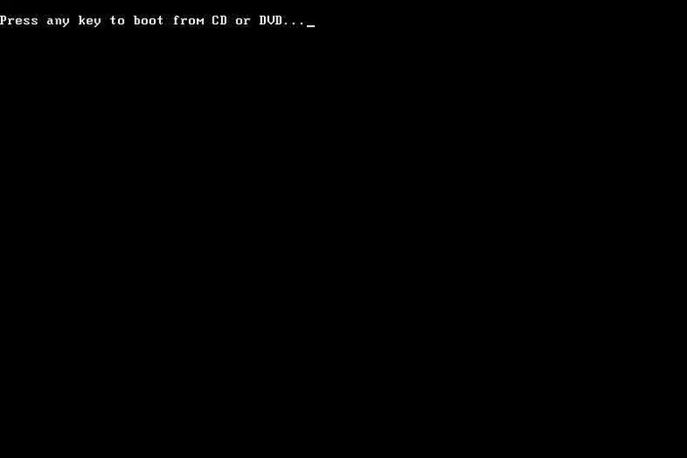 A screenshot of the press any key to boot from cd or dvd screen