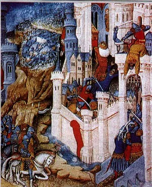 Sack of Rome in 410 by Alaric the King of the Goths. Miniature from 15th Century.