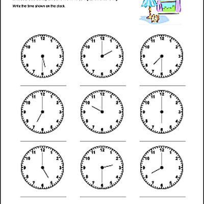 Math Worksheets - Telling Time to the Quarter Hour