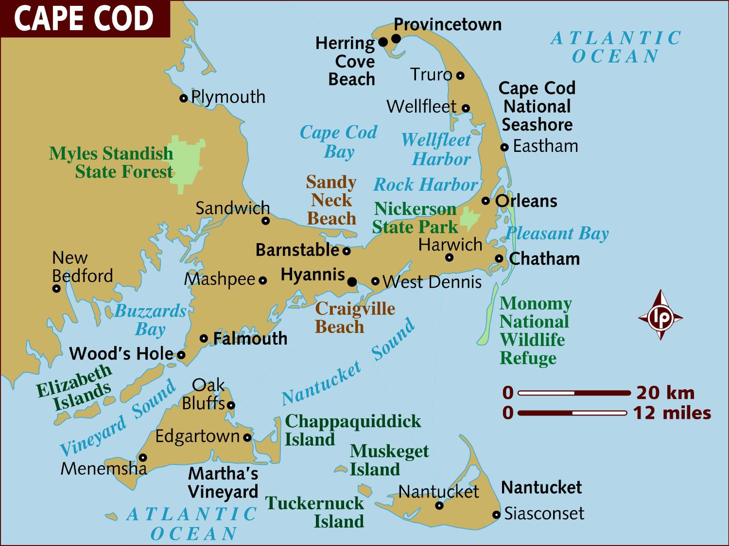 Maps of Cape Cod, Martha's Vineyard, and Nantucket