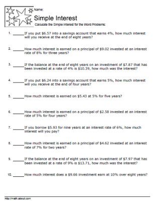 Simple Interest Worksheets With Answers