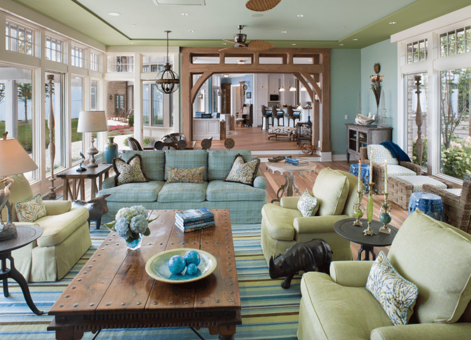 Crisp Green And White Living Room