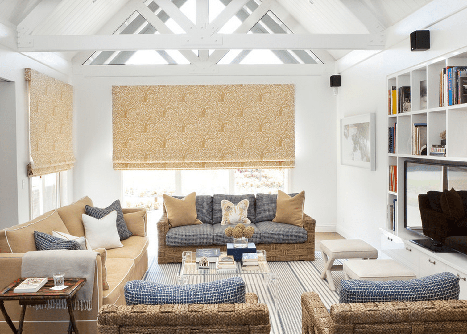 Beach Theme Living Room With Red Couch