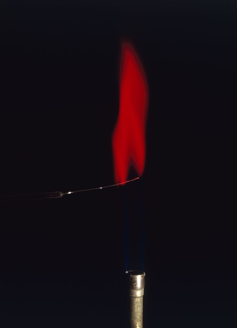 Strontium compounds turn a flame red.