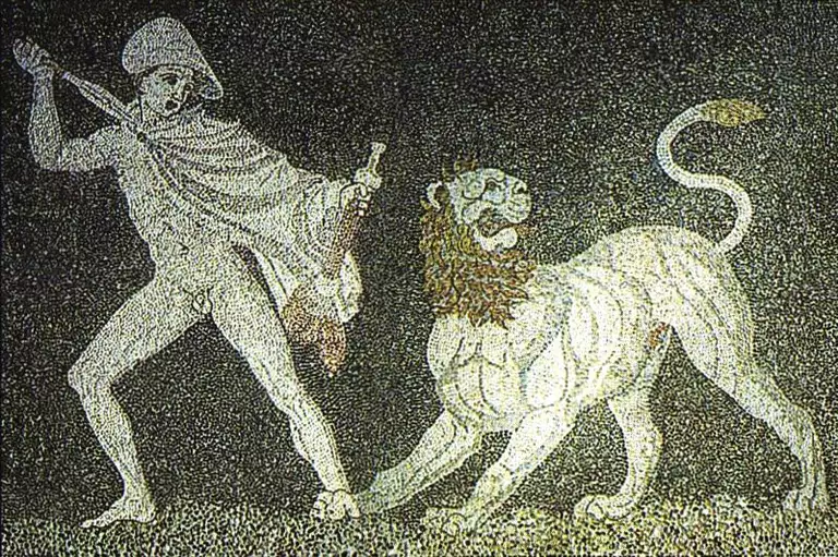 Alexander fighting a lion mosaic