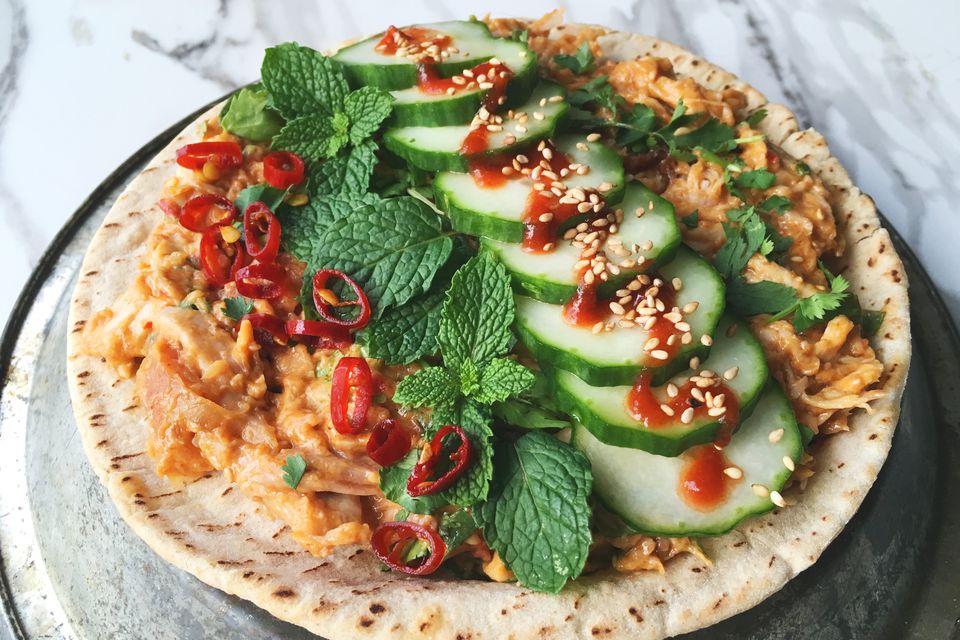 Spicy Thai Chicken Salad Wrap with Sesame Peanut Dressing