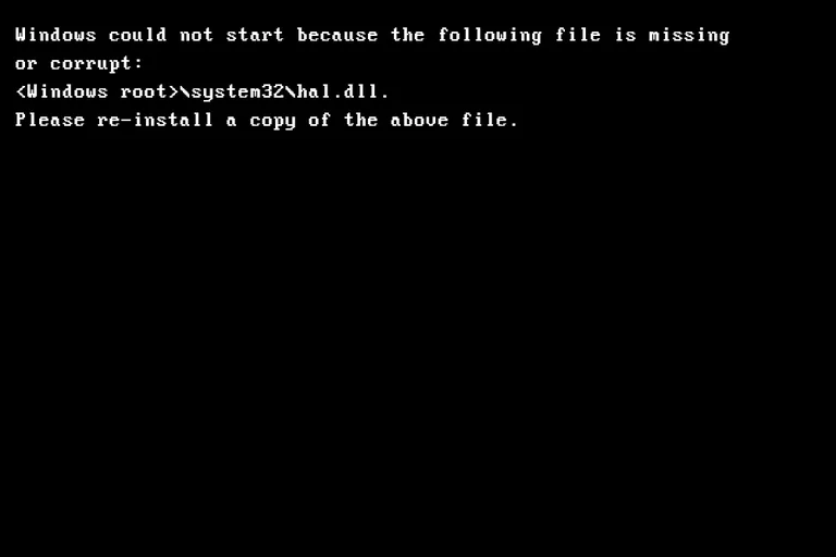 Screenshot of a Hal.dll Error Message