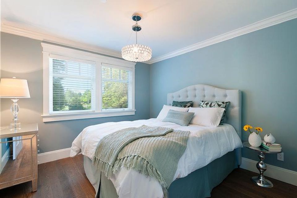 Minimalist Blue Accent Wall Bedroom Ideas with Modern Garage