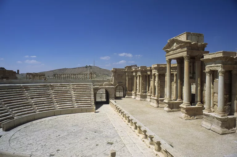 Restored Stone and Marble Roman Outdoor Theater in Palmyra, Syria