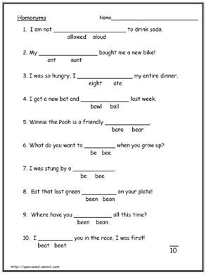 worksheet homonyms grade 1 Worksheets Homophone  Homonyms