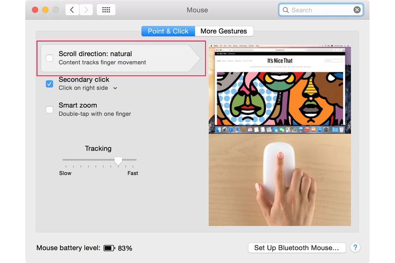 can you change the direction of scrolling on a mac