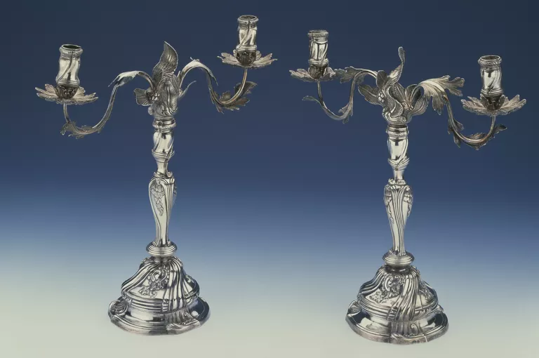Pair of ornate, silver, candelsticks from the 18th century
