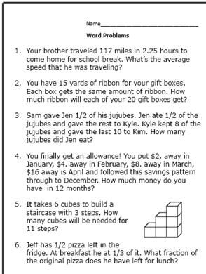 6th grade math word problems