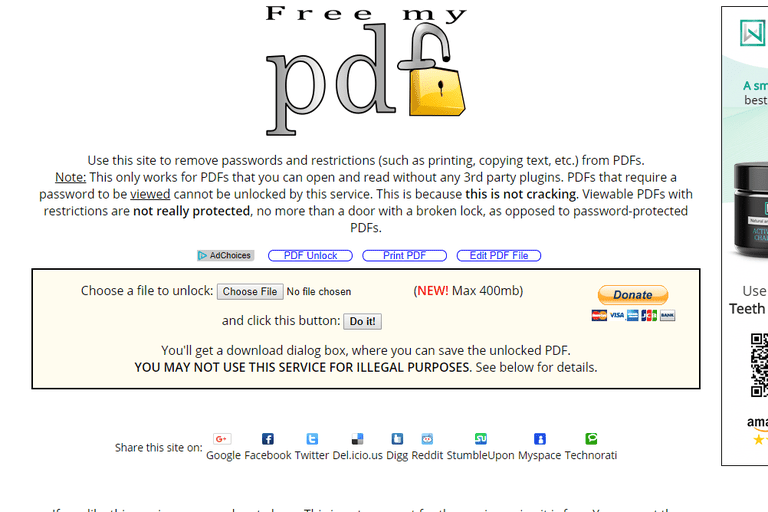 Screenshot de FreeMyPDF.com no Google Chrome