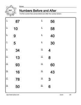 numbers before and after worksheets 1 to 100