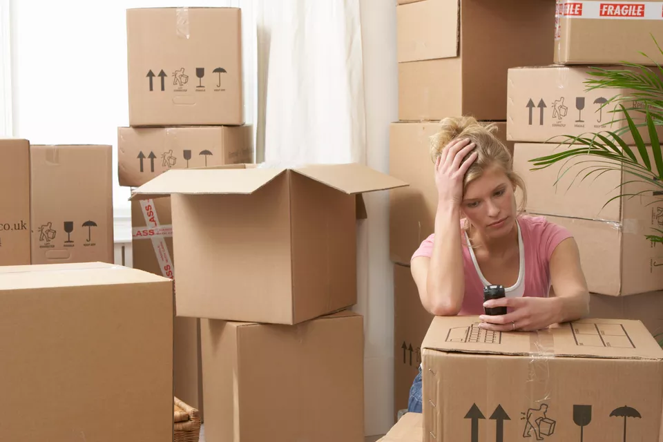 Woman stressed during move