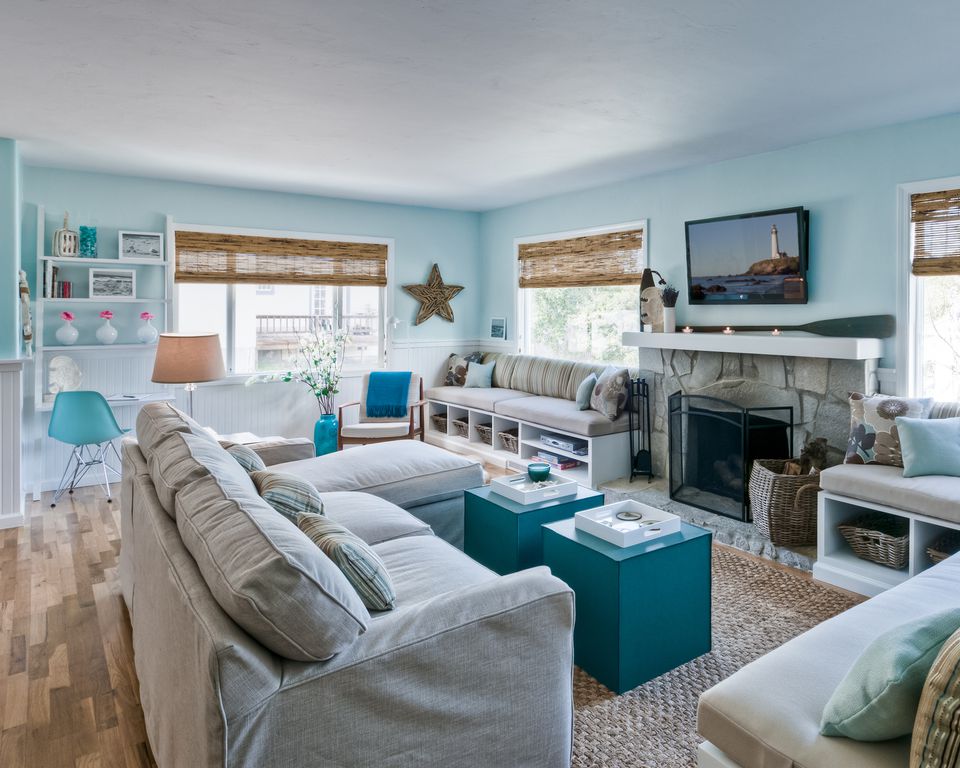 blue beach theme living room