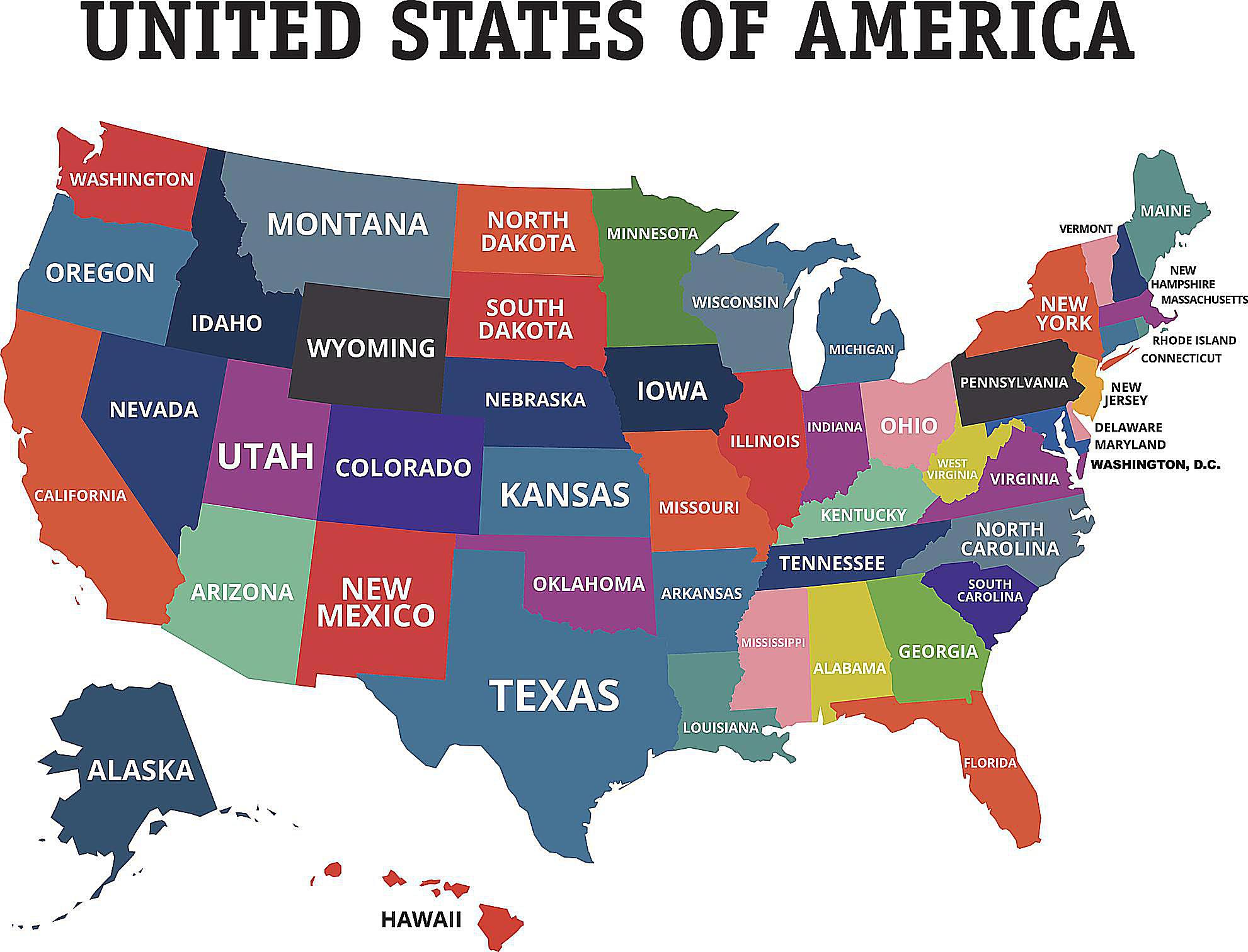 states of usa map with names