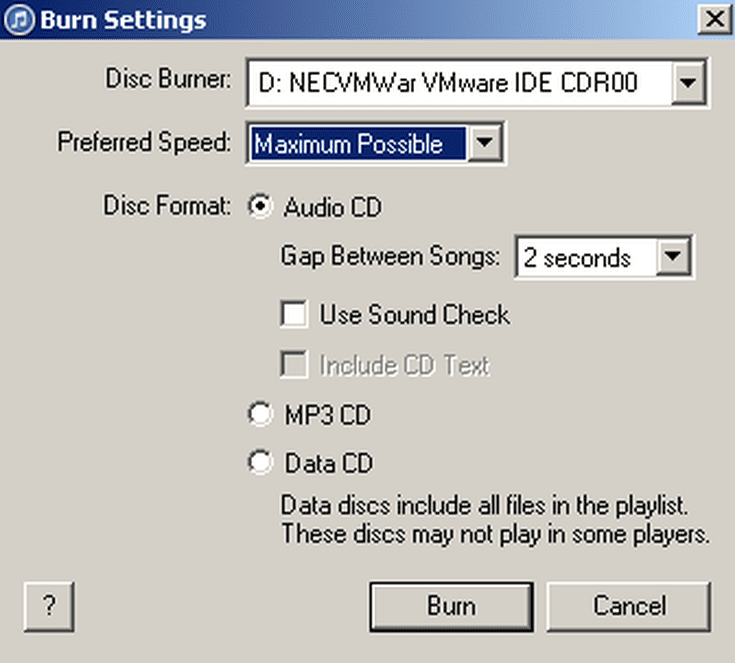 disc burner or software not found itunes