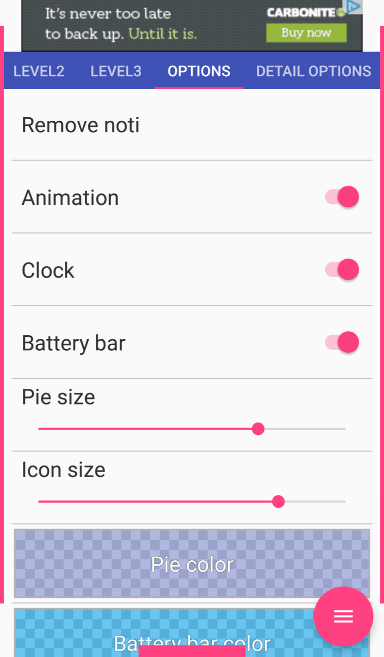 Снимок экрана с дополнительными опциями в приложении Android Pie Control