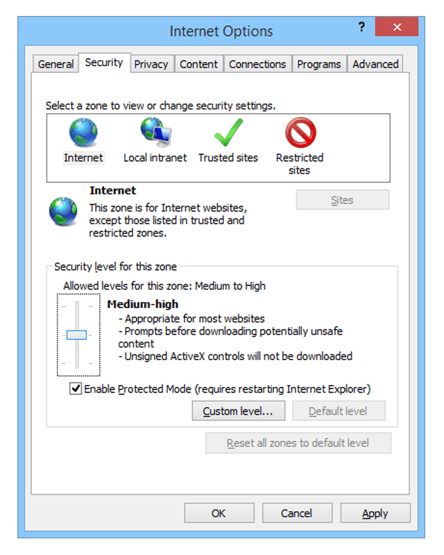 reset internet explorer to defaults