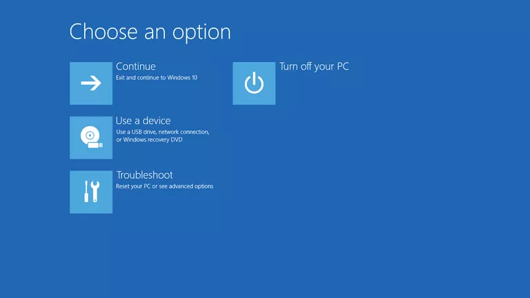 Screenshot of the Advanced Startup Options menu in Windows 10