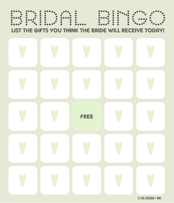 11 Free, Printable Bridal Showers Bingo Cards