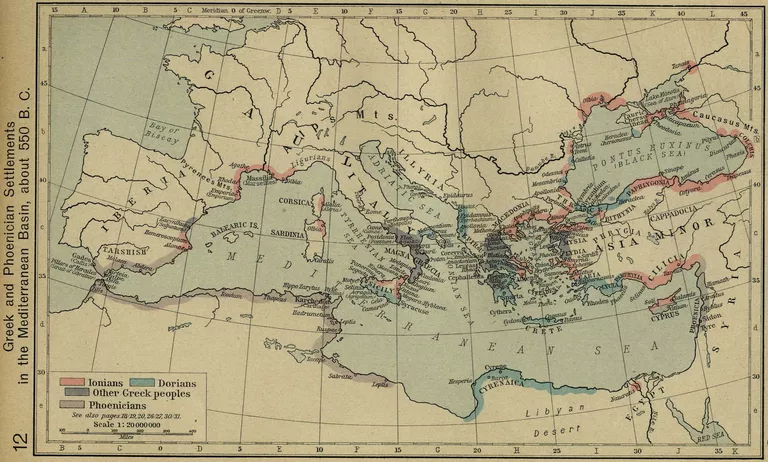 Greek and Phoenician Settlements in the Mediterranean Basin about 550 BC