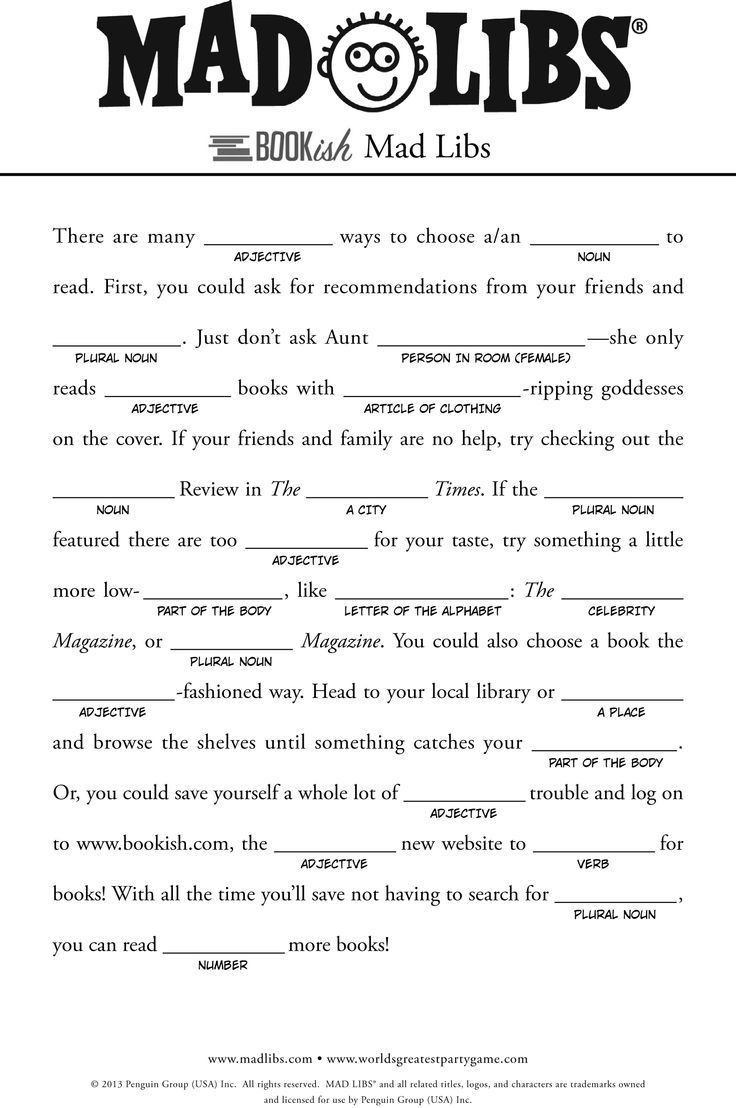 Mad Libs Worksheets For Kids