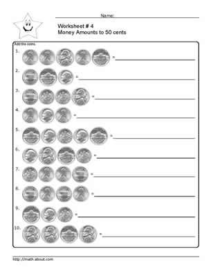 Money Worksheets. Adding coins to 50 cents. Adding money worksheets.