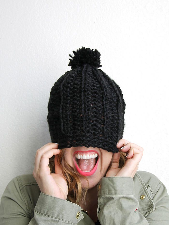 Chunky Ribbed Slouch Hat Free Crochet Pattern